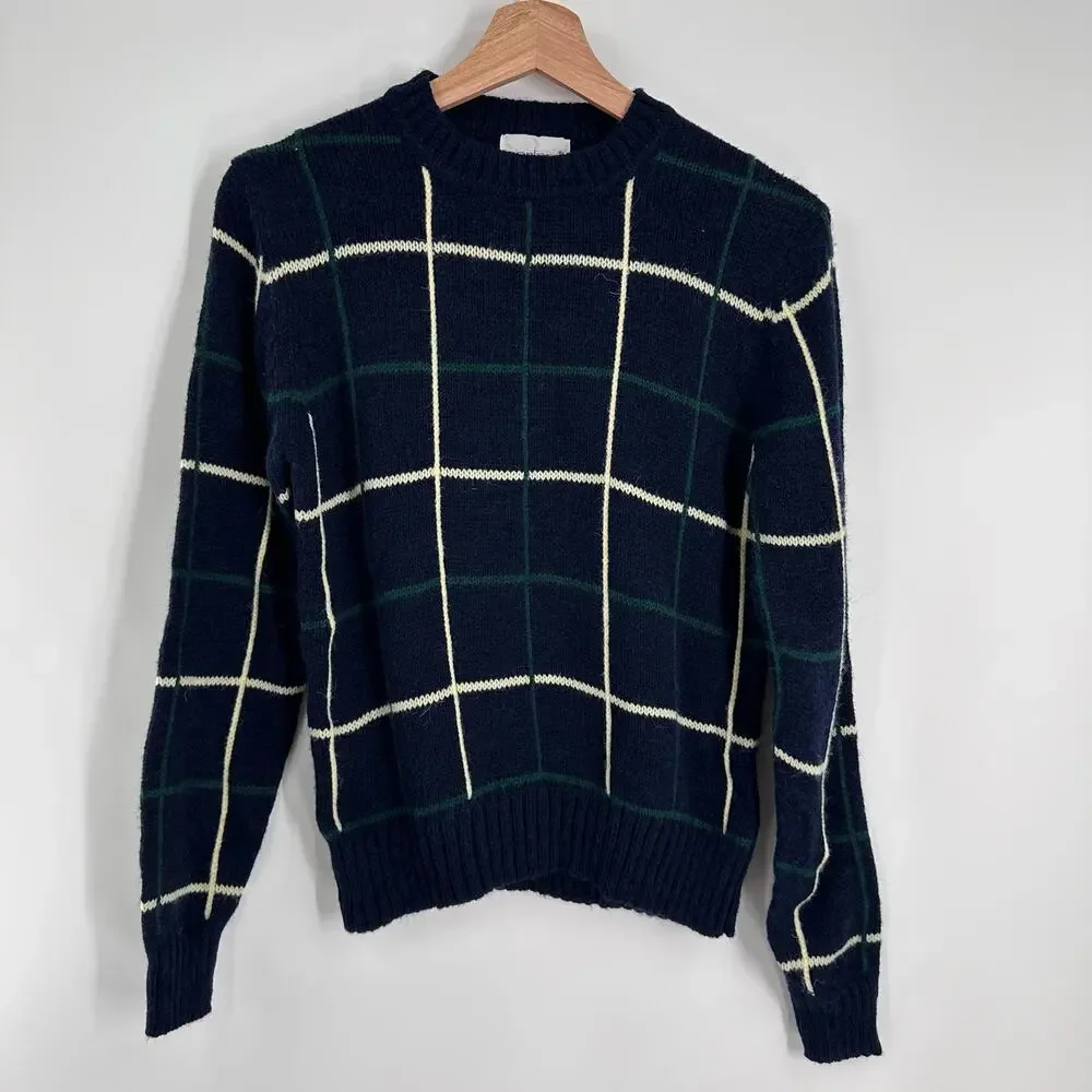 Garland Hong Kong‎ Dad Style Dark Blue Grid Check Pattern Sweater Adult Window